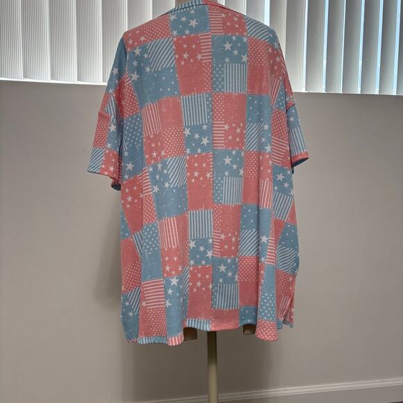 HOPELY Women's Flag Print Color Block Waffle Knit Blouse Small NWT - Picture 3 of 5